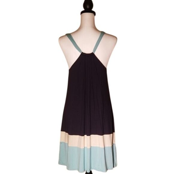 BCBGMaxAzria Colorblock Halter‎ Sundress Sz S Stretch Knit Casual Beachy Picnic - Picture 2 of 6